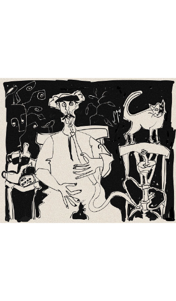 An Egyptian farmer with a cat