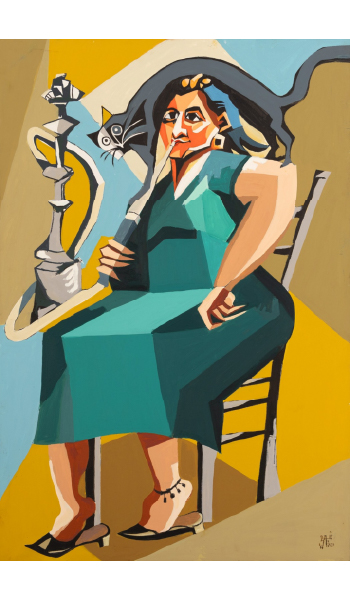 Seated woman with a cat