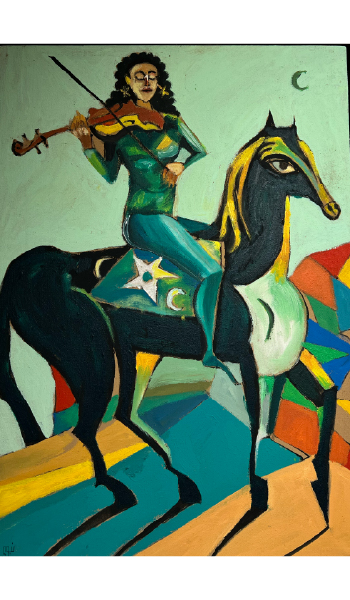 Woman play on a horse