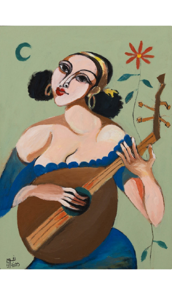 An oud player in the garden